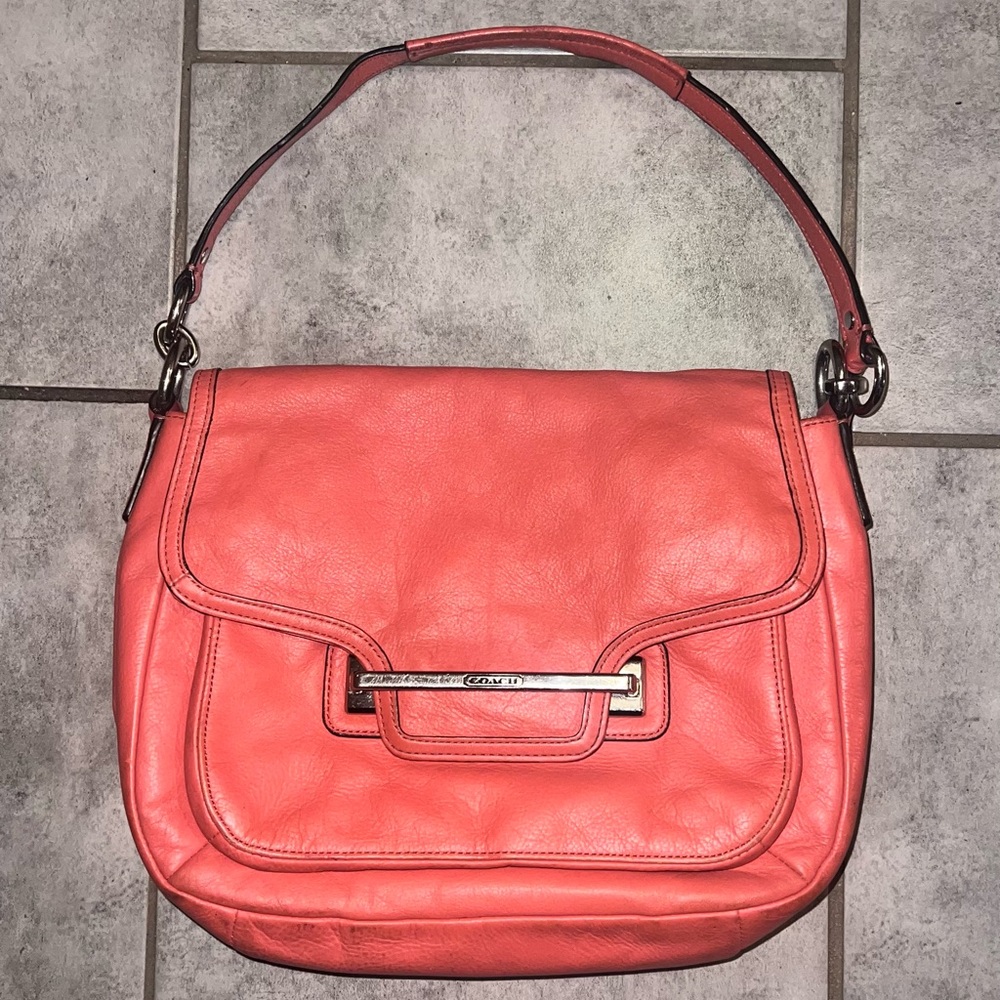 Coach Taylor Pink-Coral Leather Shoulder